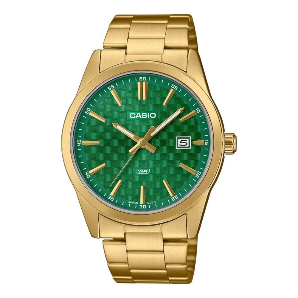 Casio Men’s Gold Watch with Green Dial - MTP-VD03G-3AUDF